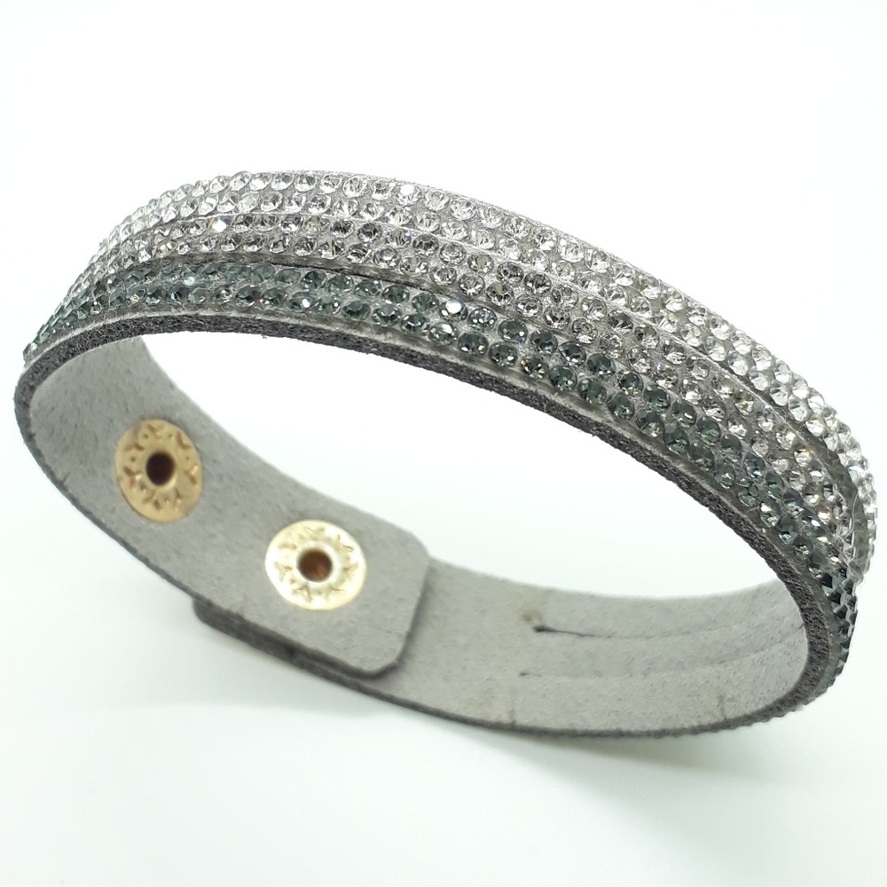 Gray Faux Leather Layered Bracelet with Crystals